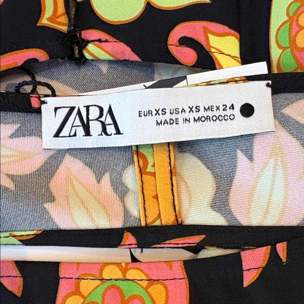 Zara Black and Orange Floral Dress Flare Sleeves Open Back Size XS NWT - Picture 10 of 10